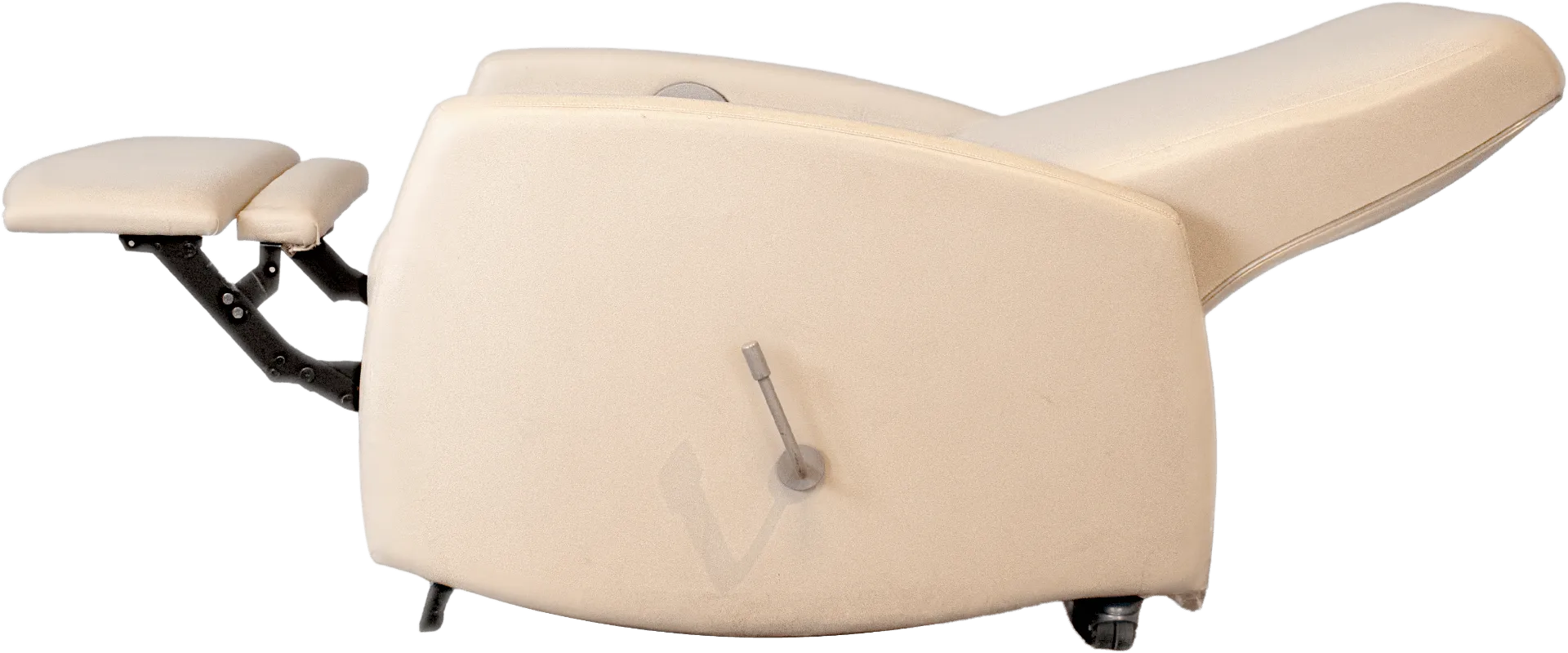 A close-up of a steel furniture mechanism.