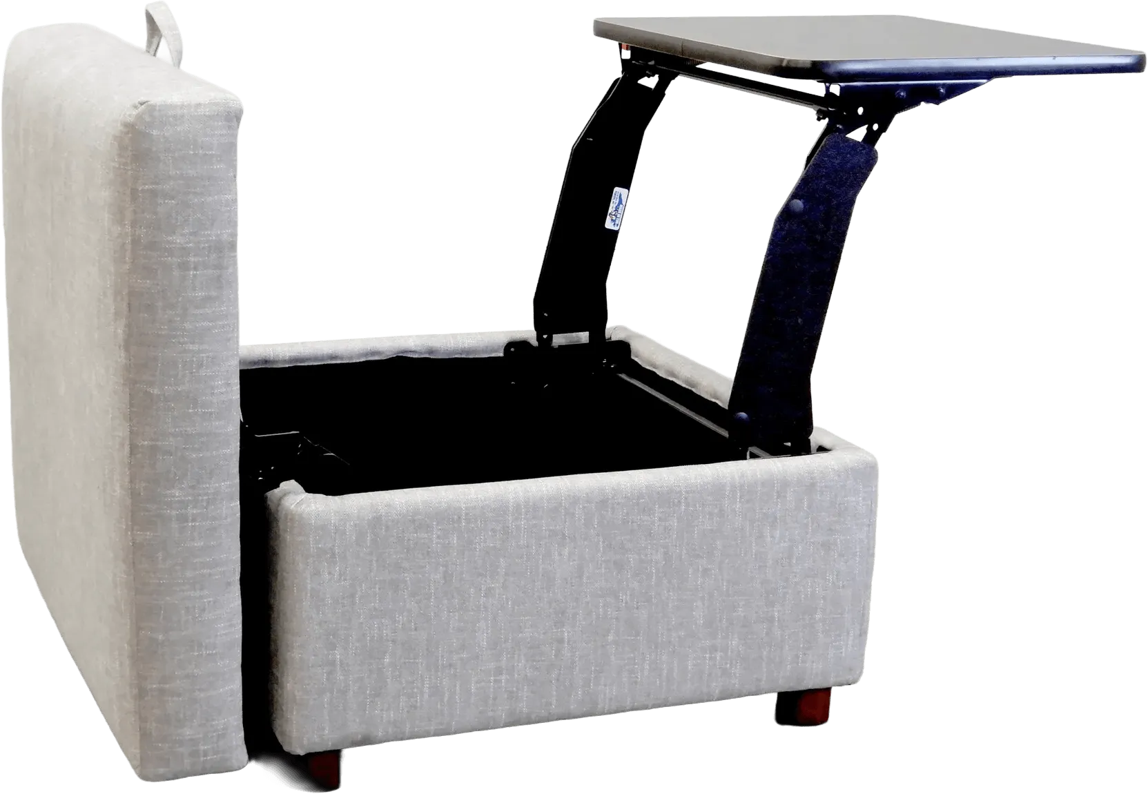 A close-up of a steel furniture mechanism.